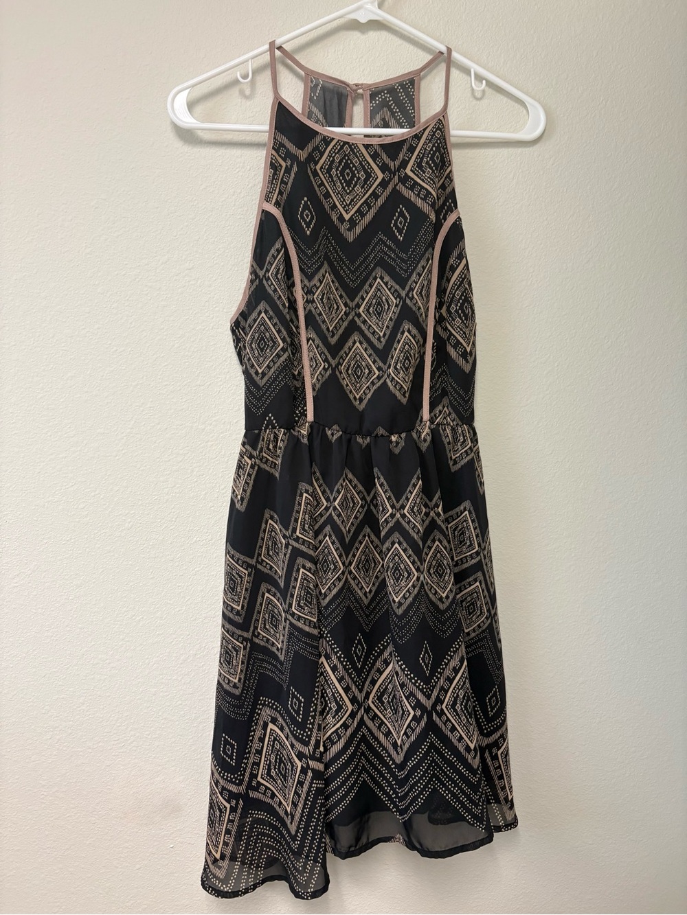 Roxberi Studio Women’s M Black Beige Aztec Halter Sleeveless Midi Dress